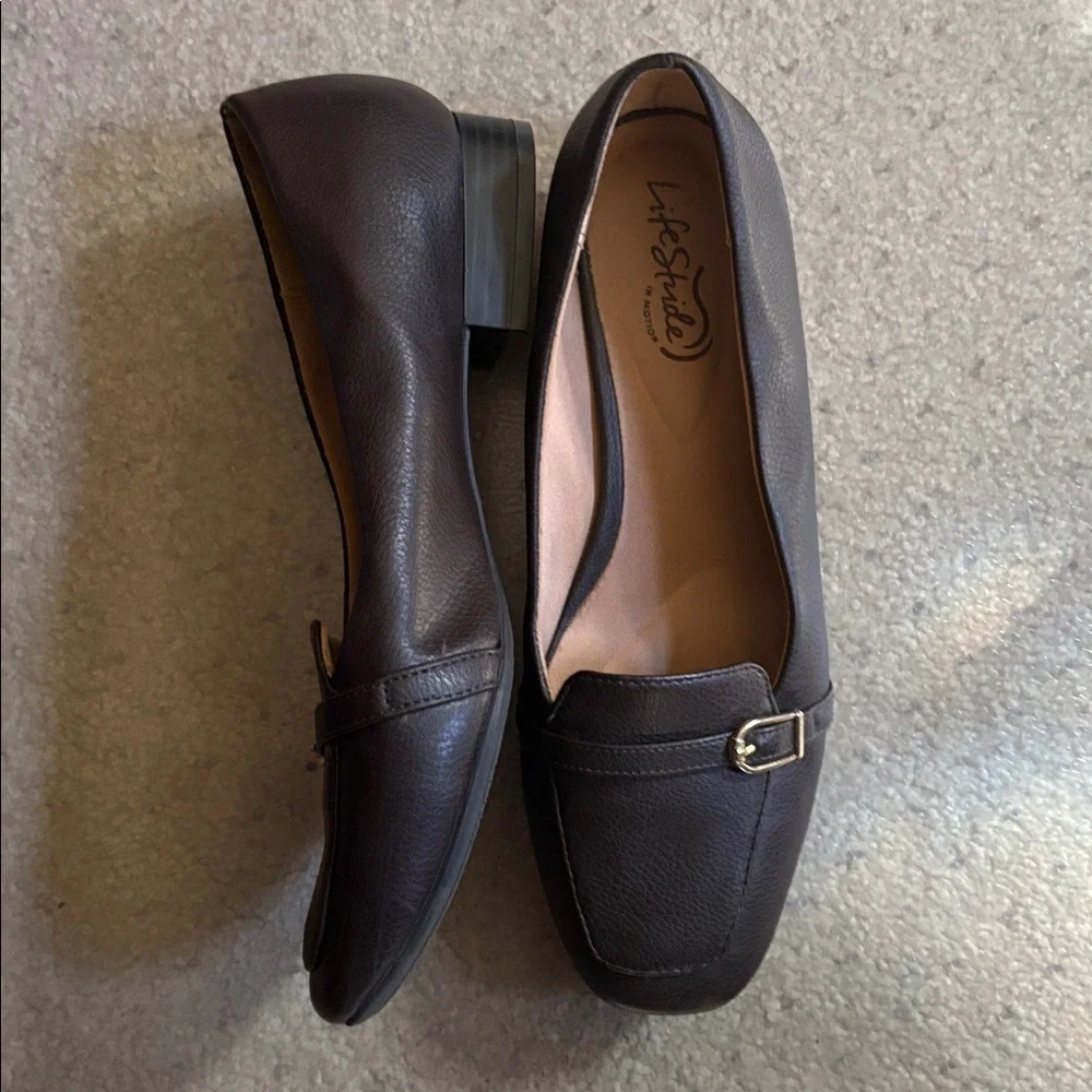 Life Stride Dark Brown Faux Leather “Catalina” Loafers-Size 9W